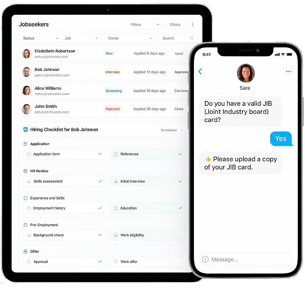 Phone and tablet showing applicant screening