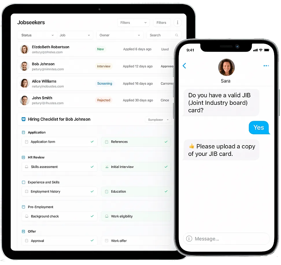 Phone and tablet showing applicant screening